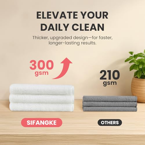 Image of SIFANGKE Microfiber Cleaning Cloth, 12 Pack Lint-Free and Highly Absorbent Rags, White Reusable Microfiber Towels for Car, Kitchen, Bathroom and Household Cleaning Supplies, 11.8 inchX11.8 inch