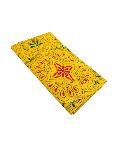 Image of Women's Kantha Stitch Handloom Cotton Silk Saree with Blouse Piece
