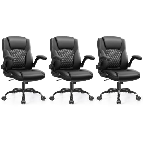Image of Leather Office Chair, PU Home Computer Desk Chairs with Ergonomic Back Support, 360Swivel Free，Small Gaming Chair with Wheels and Adjustable Armrests, for Short People Use