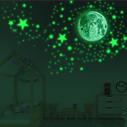 STELLABERRY 887 PCS Glow in The Dark Stars Wall Stickers for Kids Bedroom Wall Decals 3D Shinning Star DIY Bedding Room Ceiling Stars Glow in The Dark Stars and Moon