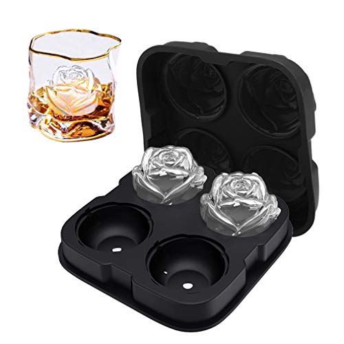 Ice Cube Tray, ROTTAY Rose Ice Cube Maker , Makes Four 2.5inch Rose Shaped Ice Cubes, Easy Release Ice Ball Maker, Novelty Drink Tray For Chilled Drinks, Whiskey & Cocktails, Homemade