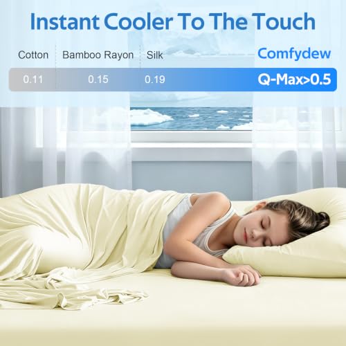 Image of Cooling Sheet Queen Size Set 3 Pieces, Double-Sided Cooling Bed Sheets for Hot Sleepers & Night Sweats, Ultra Stretchy Deep Pocket Fitted Sheet Fits Up to 18 inch, with 1 Pillowcases, Beige