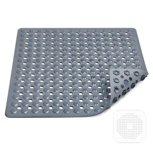 Duschmatte rutschfest,53x53cm,100% BPA frei,inkl 1 Abflusssieb Silikon,Antirutschmatte Dusche,maschinenwaschbar, schimmelresistent,hautsensitiv(Dunkelgrau)