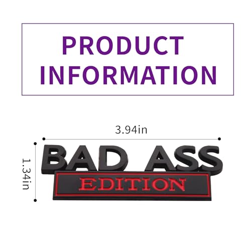 Image of Car Modification Label, Bad Ass 3D Fender Badge Decal Car Sticker, Funny Modification Label Decal, Auto Fender Bumper Sticker Body Sticker Fit for Universal Vehicle(Black /Red)