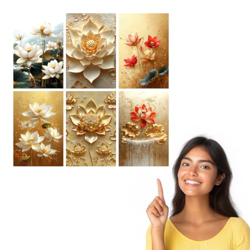 Image of SiddArtify Lotus Flower Wall Art Poster Print Set - Elegant Floral Art for Living Room Bedroom Office Decor - 12x18 inch Sticker Pack of 6