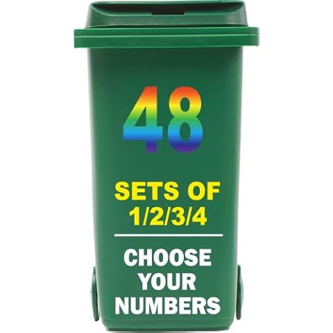 SET OF 1/2/3/4 - MULTICOLOUR Wheelie Bin Numbers for Bins Wheelie Bin Stickers for Wheelie Bins Bin Number Stickers Vinyl 18cm Bin Sticker Easy to Apply Sticky Numbers Bin Numbers Stickers Cover