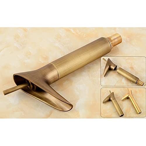 Robinet de lavabo cascade en bronze antique avec mitigeur rétro durable
