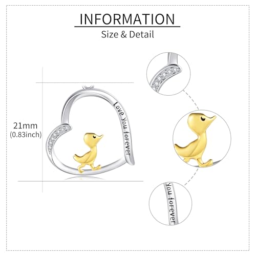 Duck Gifts Necklace 925 Sterling Silver Duck Pendant Necklace Heart Duck Jewelry for Women Duck Lovers4
