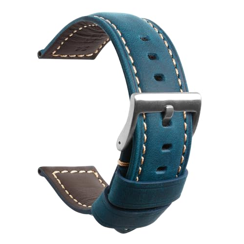 Tstrap Correa Cuero Reloj 24mm – Azul Vintage GruesaPulsera Relogio Hombre –Piel Autentica Brazalete Reloj InteligenteHebilla – 20mm 22mm 24mm