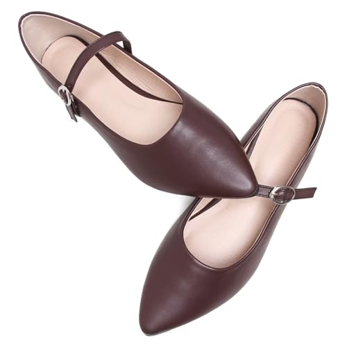 SAILING LU Women's Pointy Toe Mary Jane Flats PU Leather Buckle Fashion Vintage Wedding Dress Flats Shoes4