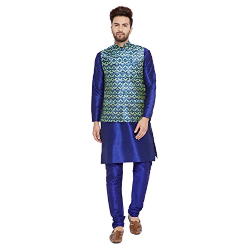 Image of SOJANYA (Since 1958, Men's Silk Blend Grey Kurta Pyjama & Silk Blend Jacket Combo