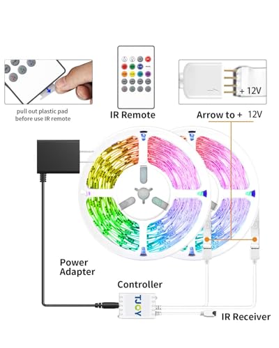 Image of TJOY 32.8FT Smart Led Strip Lights for Bedroom, Compatible with Alexa and Google Assistant, RGB Color Changing, Wireless Music Sync Led Lights for Room Decor(APP+Remote+Voice)