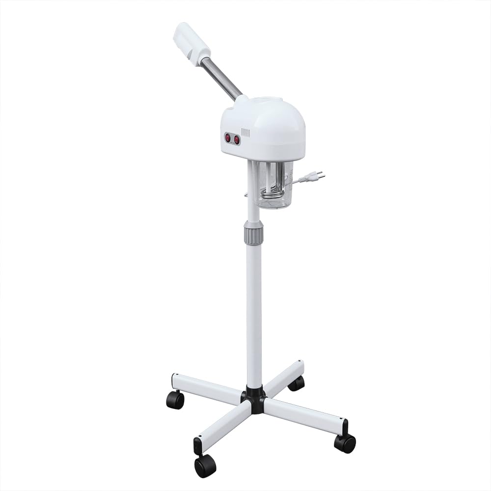 Facial Steamer Home Facial Spa Ozone Face Steamer for Facial Deep Cleaning with Hot Mist Function Stand Facial Steamer for Personal Care 360° Rotating Arm Adjustable Height (White)