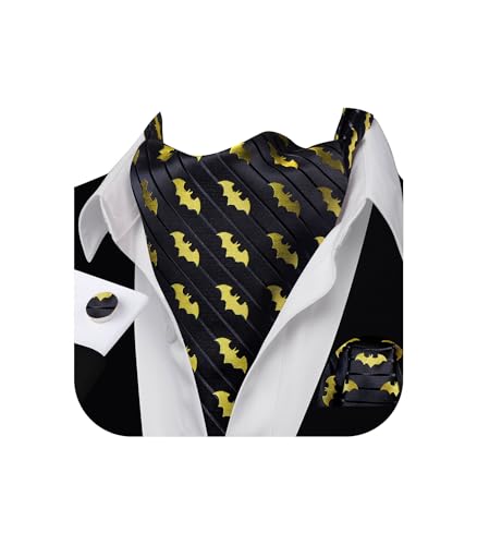 Image of Barry.Wang Ascot Ties Cravat Tie Men Paisley Plaid Scarf Self Tie Pocket Square Cufflinks Set Wedding Party