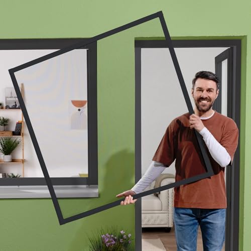 empasa Insektenschutz Fliegengitter Fenster SLIM ultraflach Aluminiumrahmen matte Optik einfache Montage Selbstbausatz individuell kürzbar Größe:80 x 100 cm Farbe:Insektenschutz | anthrazit