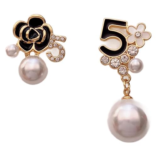Boucles d'oreilles camélia rétro ornées de fausses perles noires d'élite