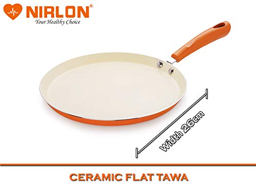 Image of Nirlon Non-Stick Ceramic 4 Layer Scratch Resistance Cookware Combo Gift Set With Glass Lid | Best Place To Buy Cookware Set | Bakelite Handle | Flat Tawa 26Cm | Deep Kadhai With lid 2Ltr | Deep Kadhai With Lid 2.4Ltr | Deep Kadhai With Lid 3Ltr | Grill Pan 24Cm | Deep Casserole 3.6Ltr- 10 Piece Set