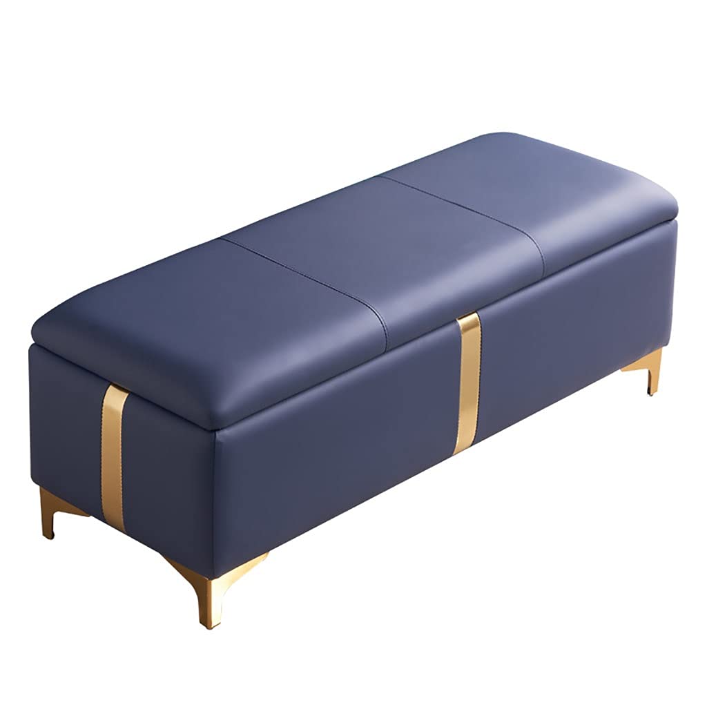 Banc ottoman de rangement moderne gris foncé et métal doré 80cm