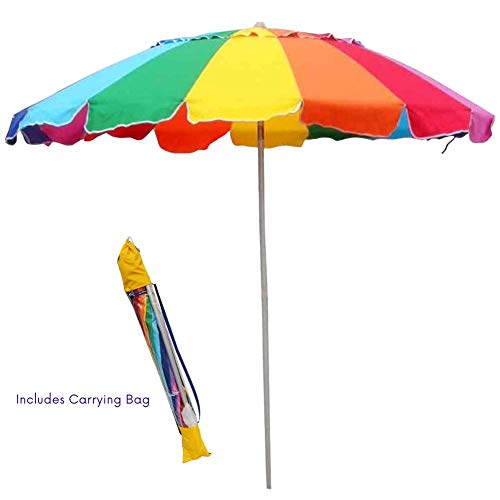 Impact Canopy 8’ Beach Umbrella, Uv Protected, Vented, Tilt Pole, Spike Tip, Carry Bag, Rainbow #TOP4