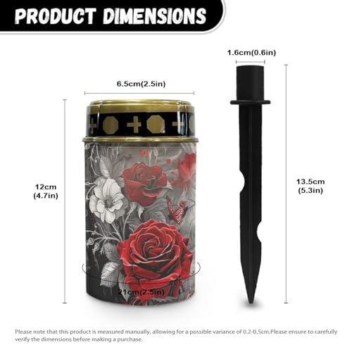 Image of Red Rose Cemetery Solar Lights Water Resistant LED Flameless Candle Grave Lights Solar Powered Grave Decor Memorial Gift Outdoor Garden Decor Light for Prayer 2 Pcs