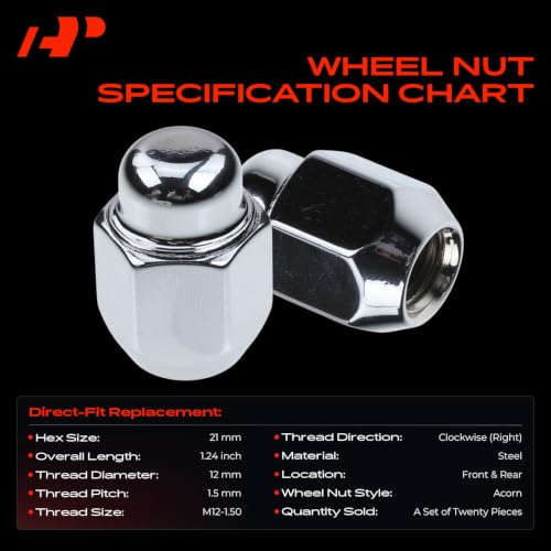 Image of A-Premium Front & Rear M12-1.50 Wheel Lug Nuts, Set of 20