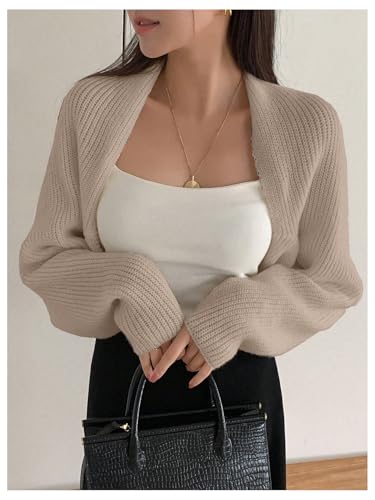 Image of SweatyRocks Women's Open Front Cropped Cardigan Long Sleeve Bolero Shrug Sweater