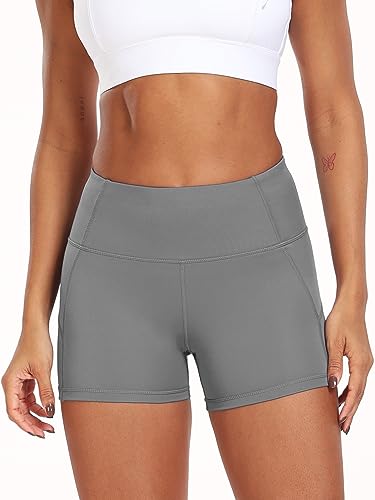 CADMUS Women's High-Waisted Spandex Athletic Shorts for Yoga, Running, Volleyball, Cheer & Biker Shorts,3 Pack,11,Black & Grey & Pink,X-Large - Thumbnail 4