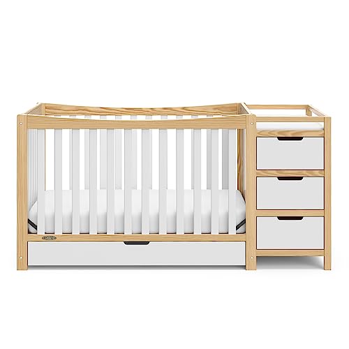 Image of Graco Remi 4-in-1 Convertible Crib & Changer - GREENGUARD Gold Certified, Fits Standard Crib Mattress, Converts to Toddler Bed and Full Bed, 4 Adjustable Mattress Heights (Natural and White)