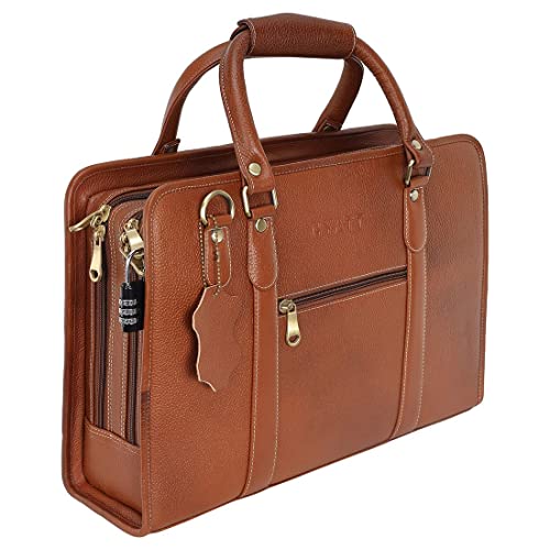 Image of HYATT Leather Accessories 16 Inch Full Grain Natural Leather Laptop Messenger & Shoulder Bags For Men 24 Litres Capacity Upto16 inch Laptop Compartment Dimension-L-16 X H-12 X W-4 Inch Weight-1 KG