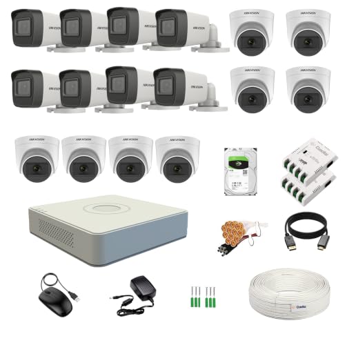 Image of HIKVISION 16 Channel DVR with 5MP 8 Dome & 8 Bullet Cameras with Audio Recording (Day /Night Vision) + 4TB HDD + Cable Roll (1+3) 8 CH Power Supply 2 Nos + BNC & DC Full Combo Kit