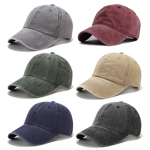 Image of 6 Pack Distressed Baseball Cap Washed Cotton Dad Hat for Men Women
