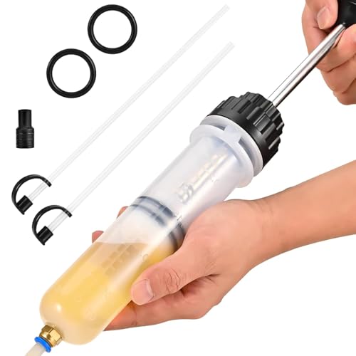 Veszoen Seringue a Huile 200ml Huile Aspiration Seringue, Pompe Vidange Huile Moteur avec 2 Tuyaux et Une Paire D'anneaux en Caoutchouc de Rechange pour...