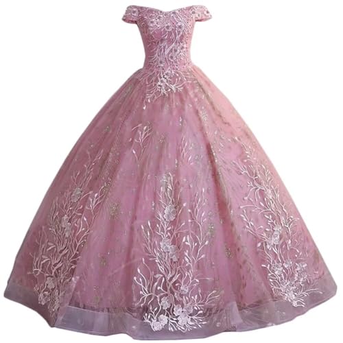 Vjjllst Women's Off Shoulder Quinceanera Dresses Shiny Tulle Long Prom Dress Quinceanera Party Gown for Sweet 16 Girls