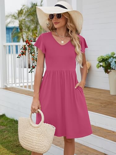 Image of Heymoments Women's Ruffle Sleeve V Neck Swing Sundress Summer Casual A-Line Midi Dress with Pockets S-2XL