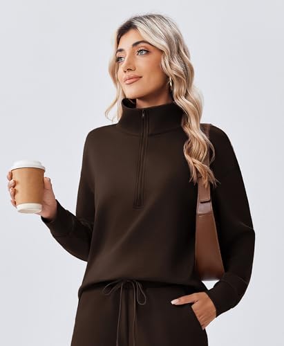 Image of PINSPARK 2 Piece Sets for Women 1 /2 Zip Sweatsuit Loose Fit Sweatshirt Straight Leg Pants 2026 Matching Outfit Fall Tracksuit