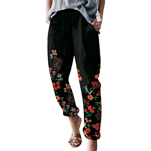 Calça de moletom feminina floral jogger calça esportiva casual esportiva calça de moletom larga, Pre