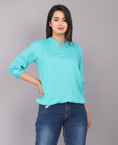 Image of Himanshi Enterprises Women's 3 /4 Sleeves Mandarin Nack Rayon Casual Solid Short Kurti