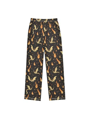 Yellow Fire Dragon Boys Pants for Kids Jogger Pants with Pockets S2