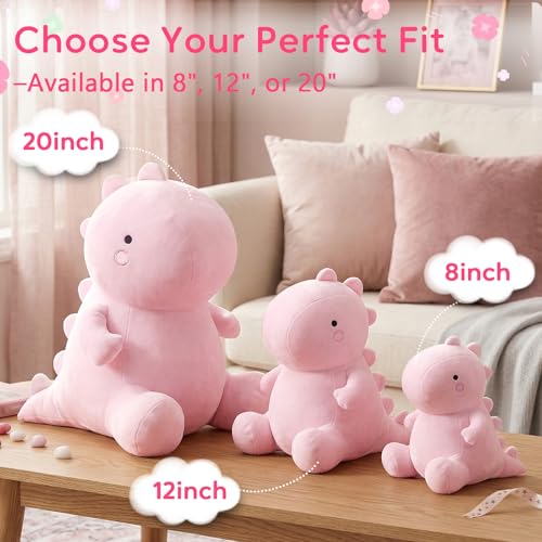 Image of VHYHCY Cute Dinosaur Plush Toys, Fat Dinosaur Stuffed Animals, Soft Plush Dino Plushie, Birthday Gifts for Kids Girls Boys Pink 8 inch