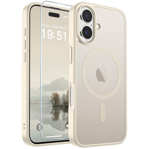 Image of SUPFINE Magnetic for iPhone 17 Case (Compatible with MagSafe)(Military Grade Drop Protection) Translucent Matte Shockproof with Anti-Fingerprint Phone Cover,Antique White