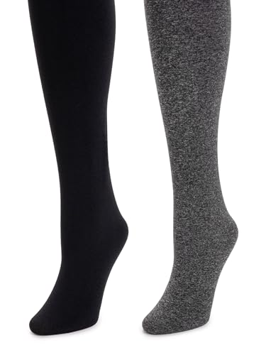 MUK LUKS Women's Standard 2 Pair Pack Fleece Lined, Charcoal/Black