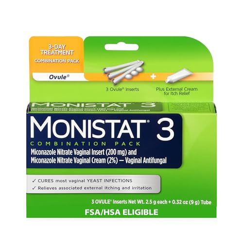Monistat 3 Day Yeast Infection Treatment for Women, 3 Miconazole Ovule Inserts & External Monistat Anti-Itch Cream Bundle