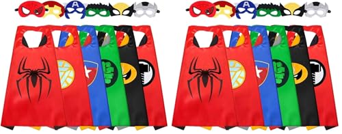 LATERN 6Pcs Superheld Cape und Maske, Cartoon Superheld Kostüme Verkleiden sich Spielzeug für Kinder Jungen Mädchen Geburtstag Party Favors