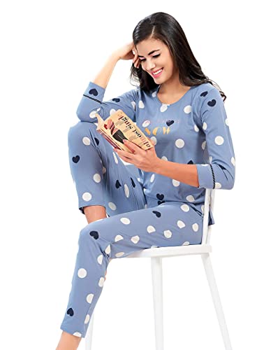 Image of LOTIK Women's Cotton Smile Printed Top & Payjama Full Sleeve Loungewear Night Suit Set