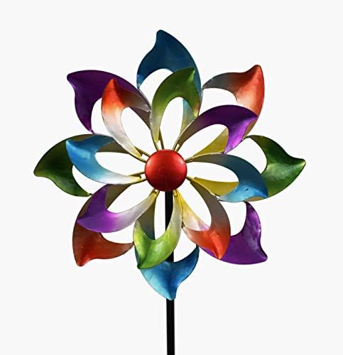KLP Gartenstecker doppel Windrad Windmühle Metall Blume Windspiel
