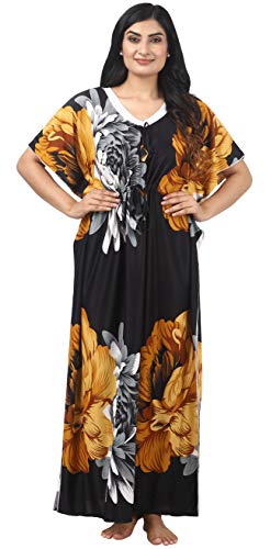 Image of Noty Women's Kaftan Nighty | Serena Fabric | Floral Print Maxi | Short Sleeves | V Shaped Neck