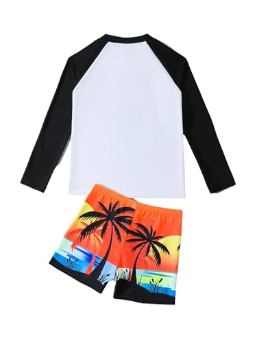 Kids Boys 2 Pcs Rash Guard Sets UPF 50+ Swim Shirts with Boardshorts Athletic Swimsuits2