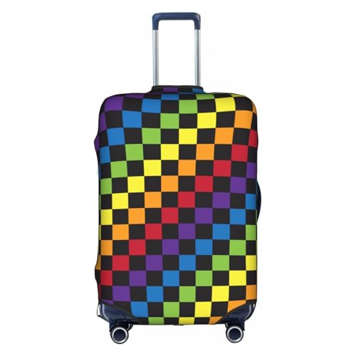 Lgbt Rainbow Checkered Chessboard Travel Luggage Cover Elastic Suitcase Protector Washable Baggage Covers For Trunk Case Fits 18-21 Inch Luggage