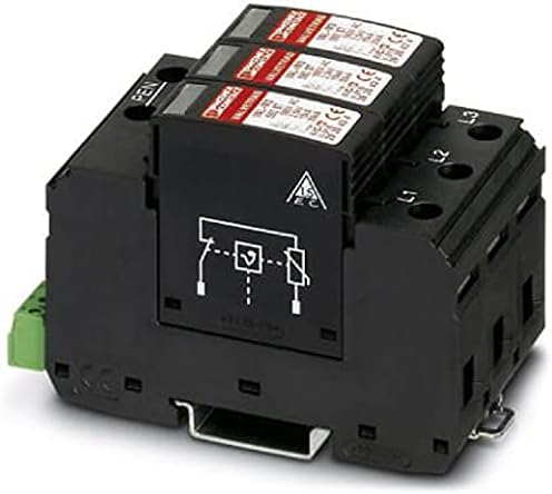 PHOENIX CONTACT VAL-MS 580/3+0-FM Surge Ductor for 4-Conductor Power Supply Systems (L1, L2, L3, Pen) with Base Element with Remote Display Contact and Protective Connections