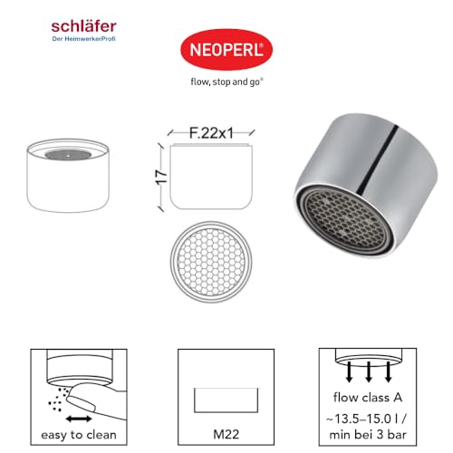 Schläfer 400811 | HU-Auslauf für Stand- und Wandarmatur | 200 mm | HU-Rohrauslauf mit Mischdüse M22, Universal-Ersatz-Hochdrehrohr, Schwenkbarer Auslauf für Wasserhahn, Überwurf mit 3/4